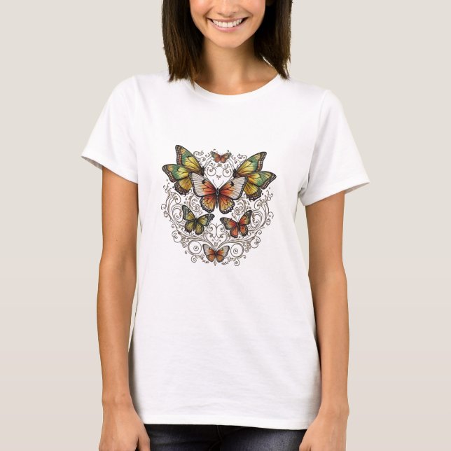 Gracful Butterfly Swirl T-Shirt (Framsida)