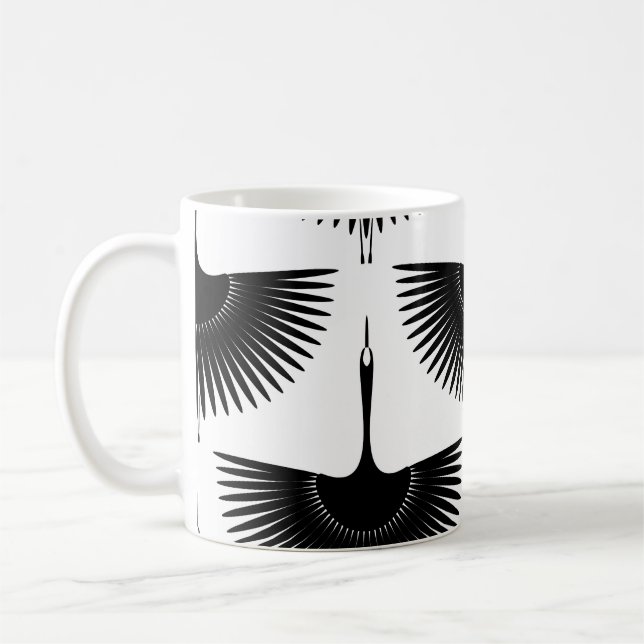 Gracful Crane: Oriental Bird Mönster Kaffemugg (Vänster)