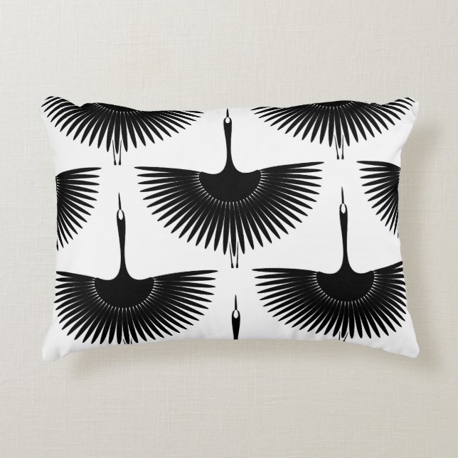 Gracful Crane: Oriental Bird Mönster Prydnadskudde (Framsidan)