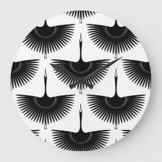 Gracful Crane: Oriental Bird Mönster Stor Klocka