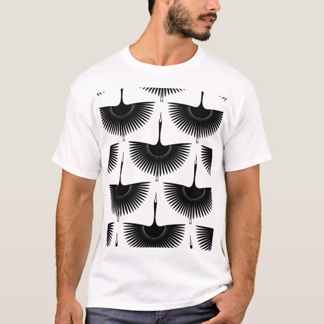 Gracful Crane: Oriental Bird Mönster T Shirt (Framsida)