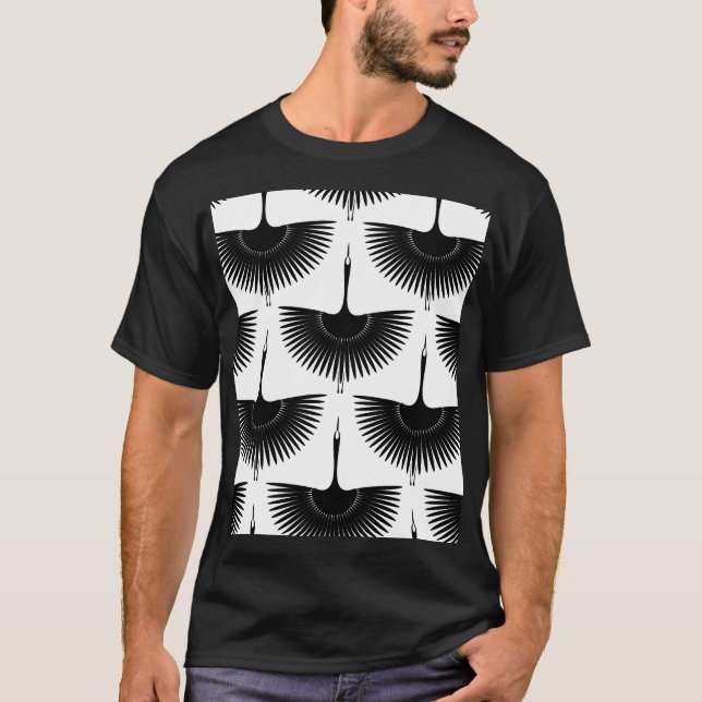 Gracful Crane: Oriental Bird Mönster T Shirt (Framsida)