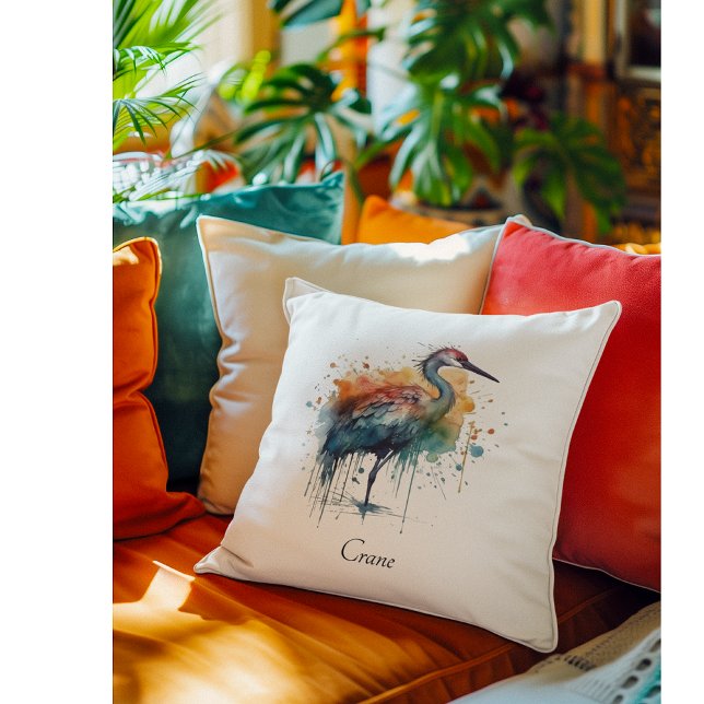 Gracful Crane: Watercolro Art, anpassningsbar Kudde (Skapare uppladdad)