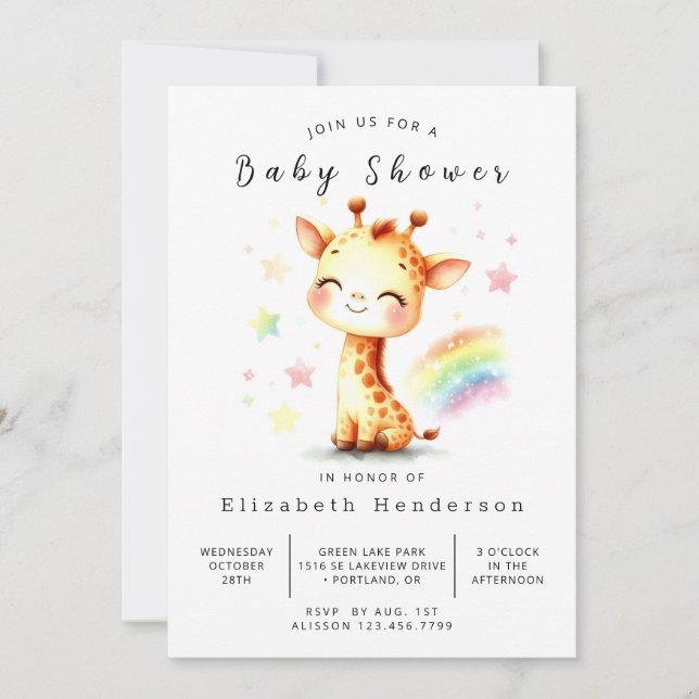 Gracful Digital Giraffe Baby Shower Inbjudningar (Framsida)