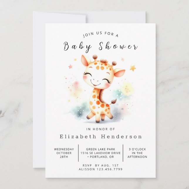 Gracful Digital Giraffe Baby Shower Inbjudningar (Framsida)