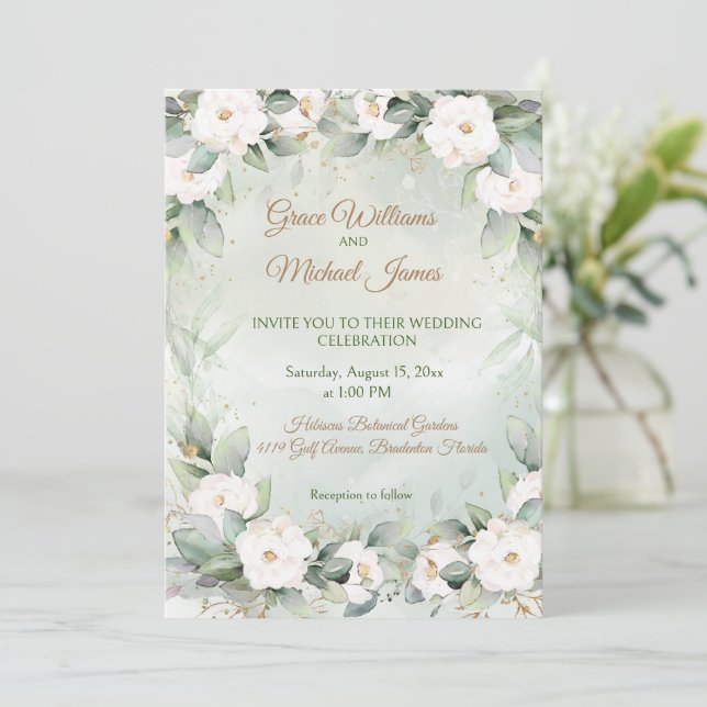 Gracful Greenery Wedding Inbjudningar (Stående Fram)