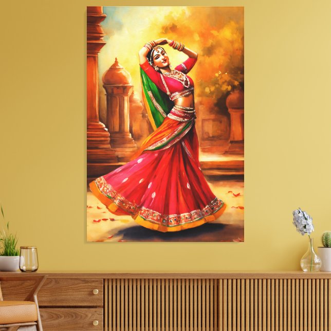 Gracful Indian Dancer i Vibrant Attire Canvastryck (Insitu (Vardagsrum))