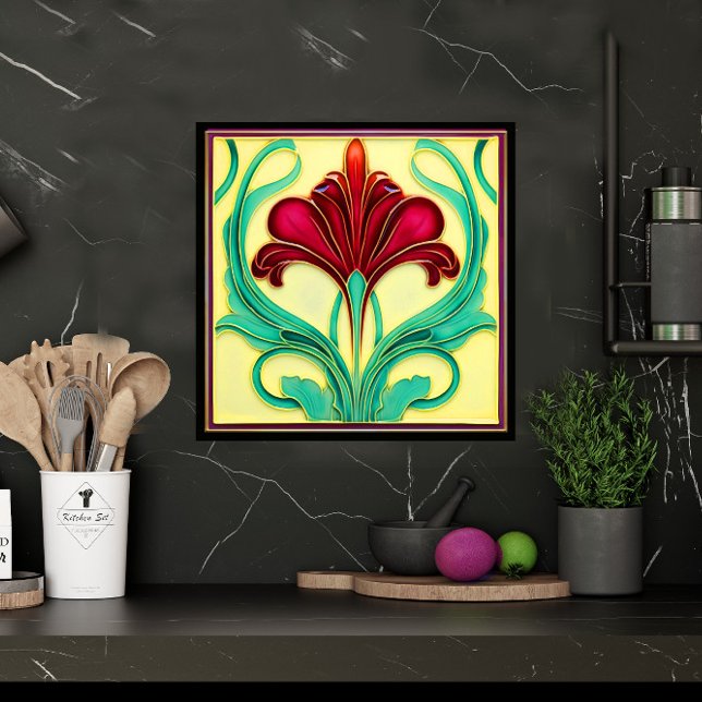 Gracful Red Flower Art Deco Ceramic Tile Kakelplatta (Skapare uppladdad)
