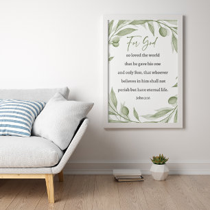 Gracful Scripture Art - John 3 16 Olive Gren Poster