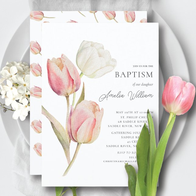Gracful Tulips Baptism Inbjudningar (Skapare uppladdad)