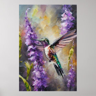 Gracful Watercolor Hummingbird Lila Garden Art Poster