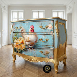 Gracful White Chicken Gult Blooms Decoupage