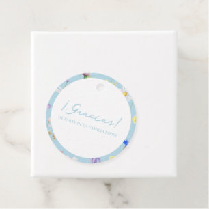 Gracias Azul Flores Baby Shower Circle Favor Tagga Gåvor Etiketter
