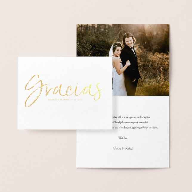 Gracias Chic Script Bröllop Tack Photo Folierat Kort (Display)