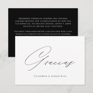 Gracias Elegant Calligraphy Black White Bröllop Tack Kort