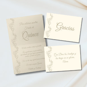 Gracias Elegant Champagne Fiesta De Quince spanska Tack Kort