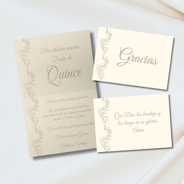 Gracias Elegant Champagne Fiesta De Quince spanska Tack Kort (Skapare uppladdad)