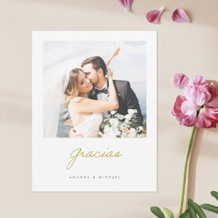 Gracias Elegant Guld Modern Photo Bröllop Tack Kort