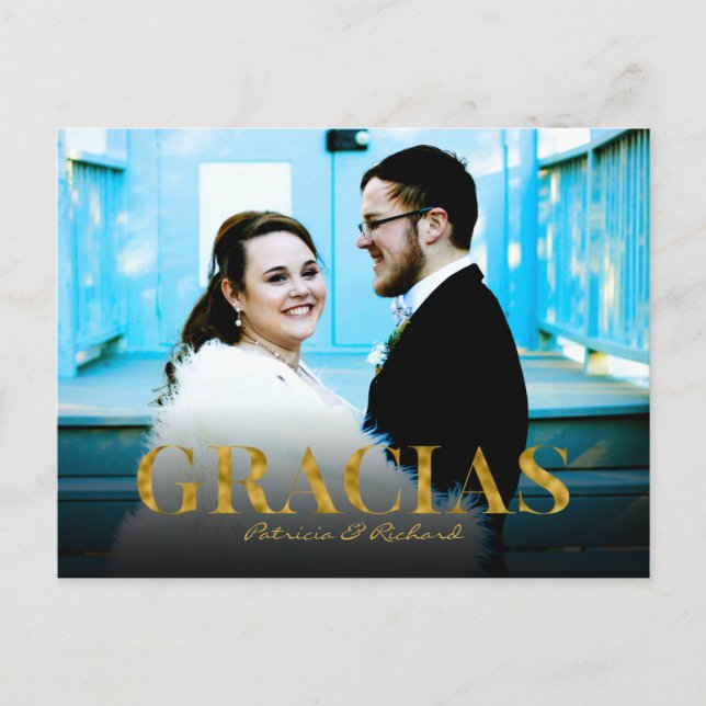 Gracias Gold Foil Font Bröllop Tack Foto Vykort (Framsida)