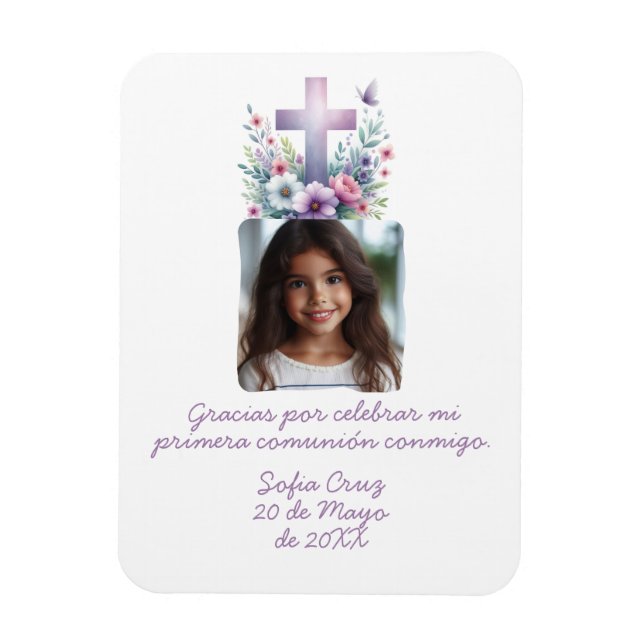 Gracias Mi Primera Comunión con Foto Flores Magnet (Vertikal)