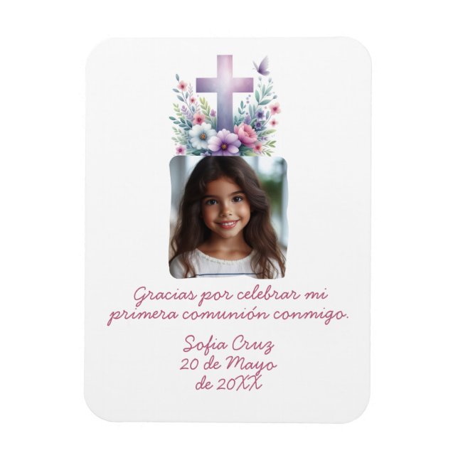 Gracias Mi Primera Comunión con Foto Flores Magnet (Vertikal)