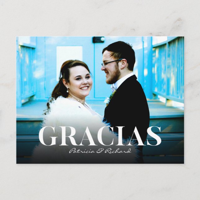 Gracias Modern Font Bröllop Tack Foto Vykort (Framsida)