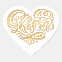 Gracias Modern Guld Cursive Script Typography Hjärtformat Klistermärke