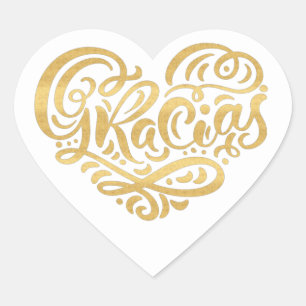 Gracias Modern Guld Cursive Script Typography Hjärtformat Klistermärke