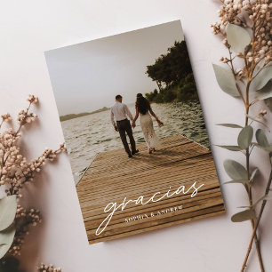 Gracias Modern Script Photo Bröllop Tack Kort