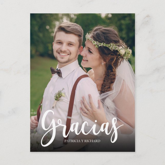 Gracias Photo Elegant bröllop spanska Tack Vykort (Framsida)