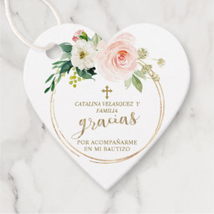 Gracias Rosa  Blommigt Bloom Guld Kor Bautizo Gåvor Etiketter