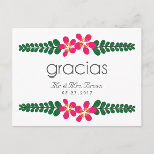 Gracias Rosa Blommigt Bröllop Tack vykort