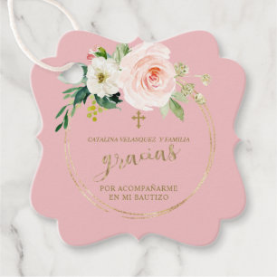 Gracias Rosa Blommigten Guld Kor Bautizo Gåvor Etiketter