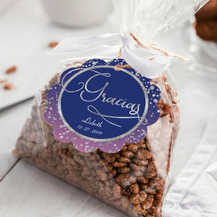 Gracias Royal Blue Silver Confetti Gift Tack Gåvor Etiketter