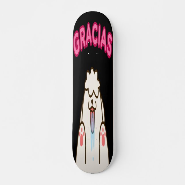 Gracias - Slickande vit Hund Mini Skateboard Bräda 18,5 Cm (Framsida)
