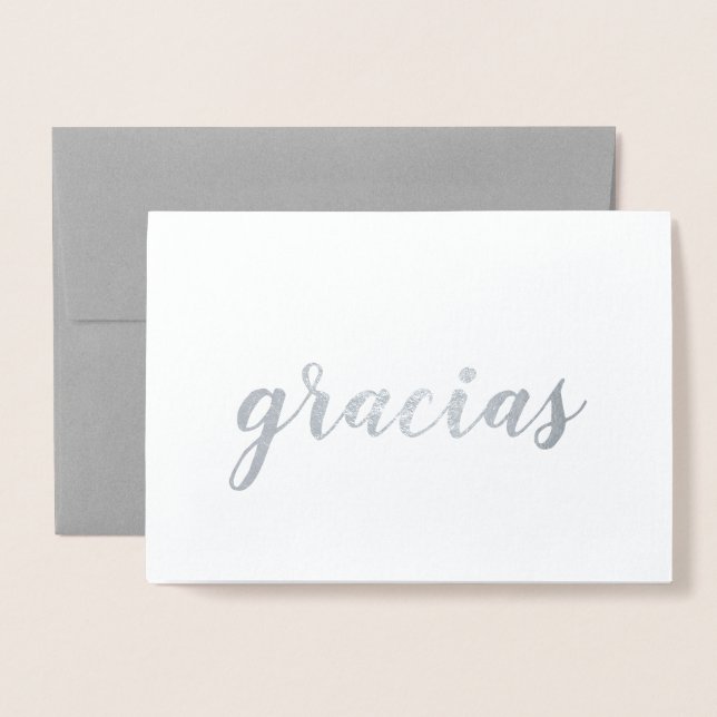 Gracias Spain Tack Push Script Silver Folierat Kort (Framsida med kuvert)