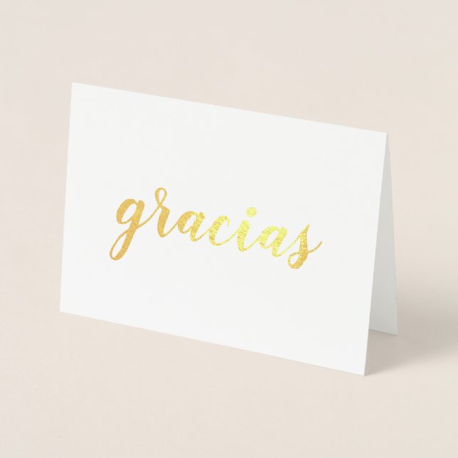 Gracias Spanska Tack Brushstroke-skript Guld Folierat Kort (Framsida)