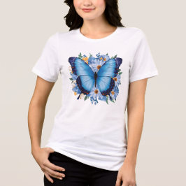 Gracil blå fjäril på blommor t shirt