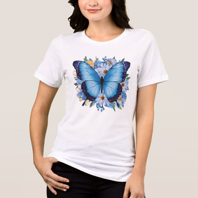 Gracil blå fjäril på blommor t shirt (Framsida)