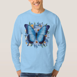 Gracil blå fjäril på blommor t shirt