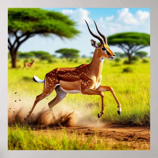 Graciös Antilop Hoppar i en Afrikansk Savann Poster (Framsidan)