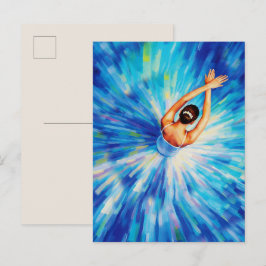 Graciös balettdansös i kosmisk blå virvel Pop Art Vykort