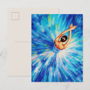 Graciös balettdansös i kosmisk blå virvel Pop Art Vykort