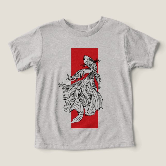 Graciös Betta Fisk Linjekonst – Japansk Minimalism T Shirt (Design Framsida)
