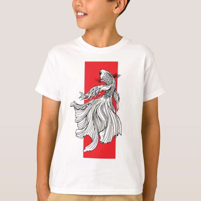 Graciös Betta Fisk Linjekonst – Japansk Minimalism T Shirt (Framsida)