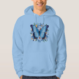 Graciös blå fjäril på blommor hoodie