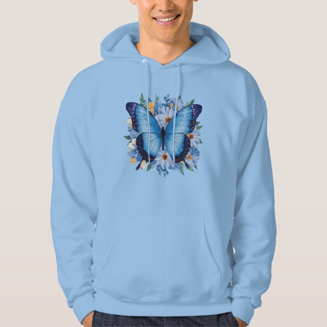 Graciös blå fjäril på blommor hoodie (Framsida)