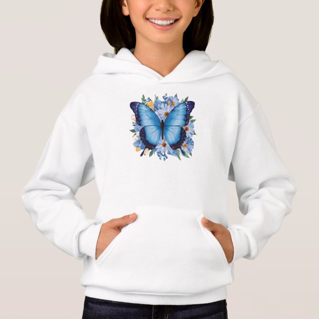 Graciös blå fjäril på blommor t shirt (Framsida)