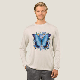 Graciös blå fjäril på blommor t shirt
