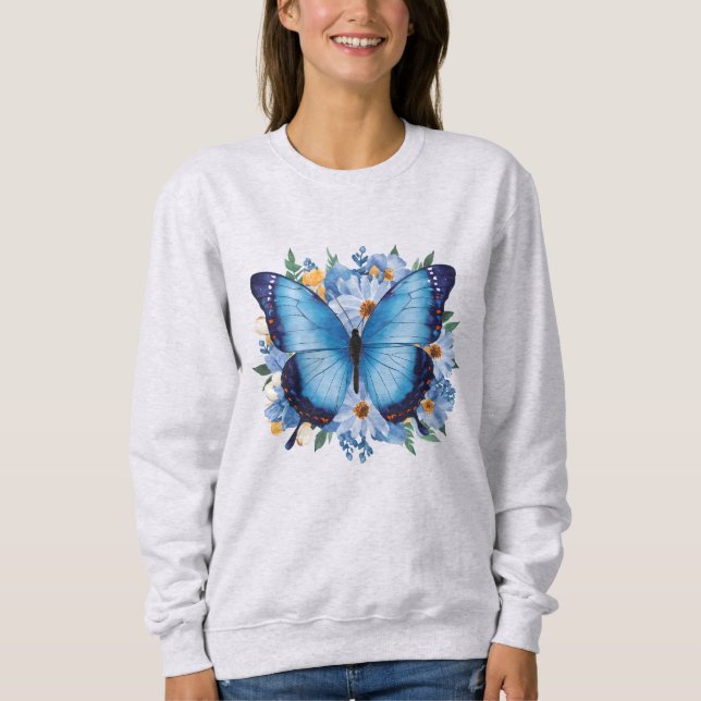 Graciös blå fjäril på blommor t shirt (Framsida)